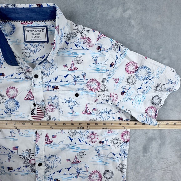 NWT Free Planet Mens Size XL Sailing Americana Short‎ Sleeve 100% Cotton Shirt - Picture 7 of 13